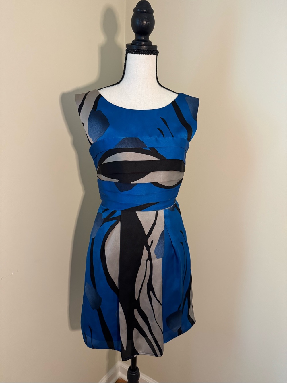 Max & Cleo Blue and Black Abstract Fit-and-Flare Dress